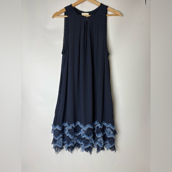Anthropologie Maeve Festivity Swing Dress Navy with Tassels and Sequins - Picture 3 of 7